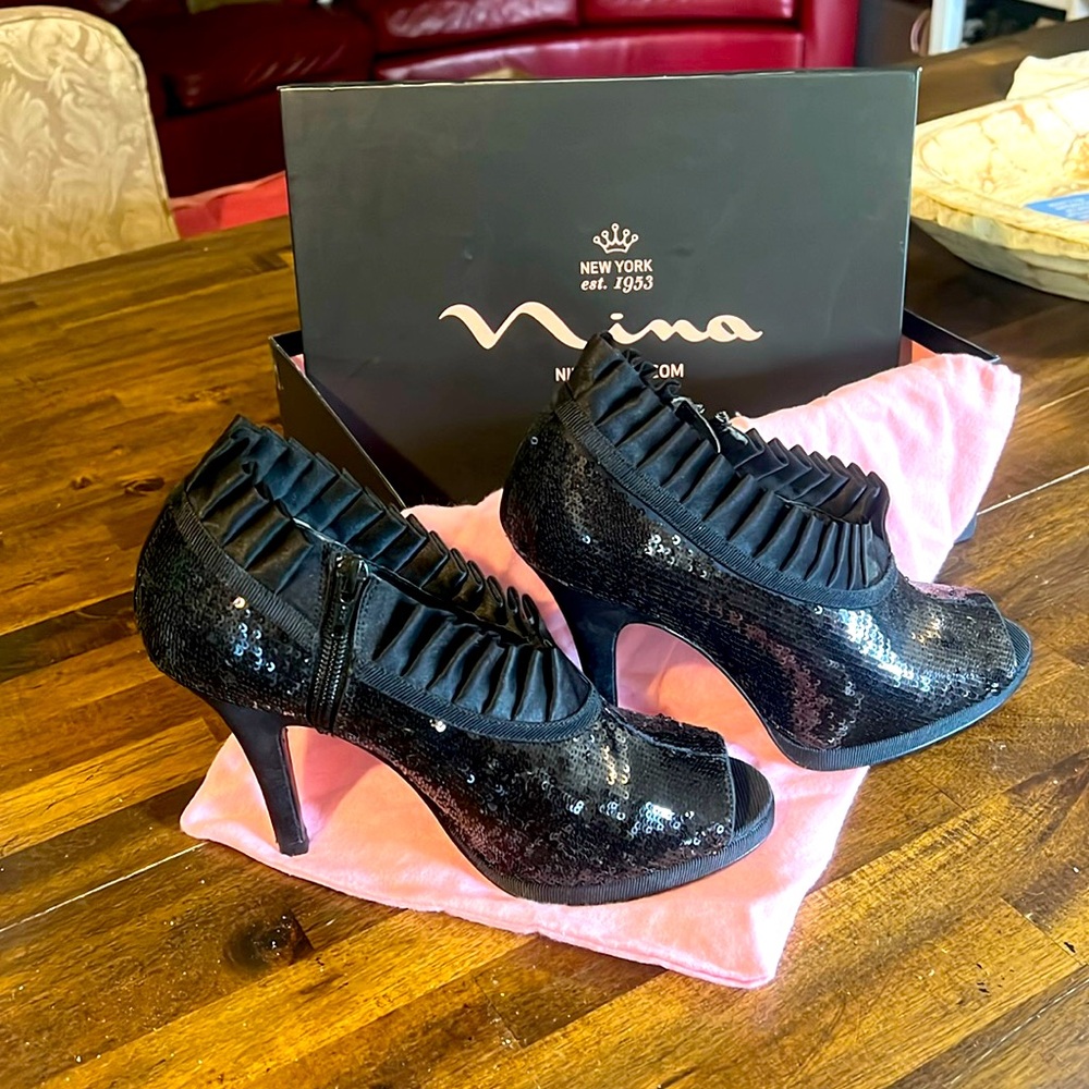 Black sequin heels